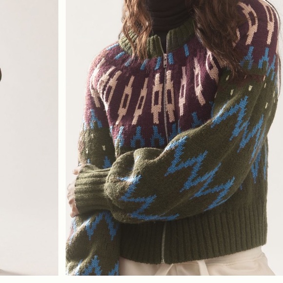 NWT Anthropologie zip-up crew neck sweater - Picture 2 of 7